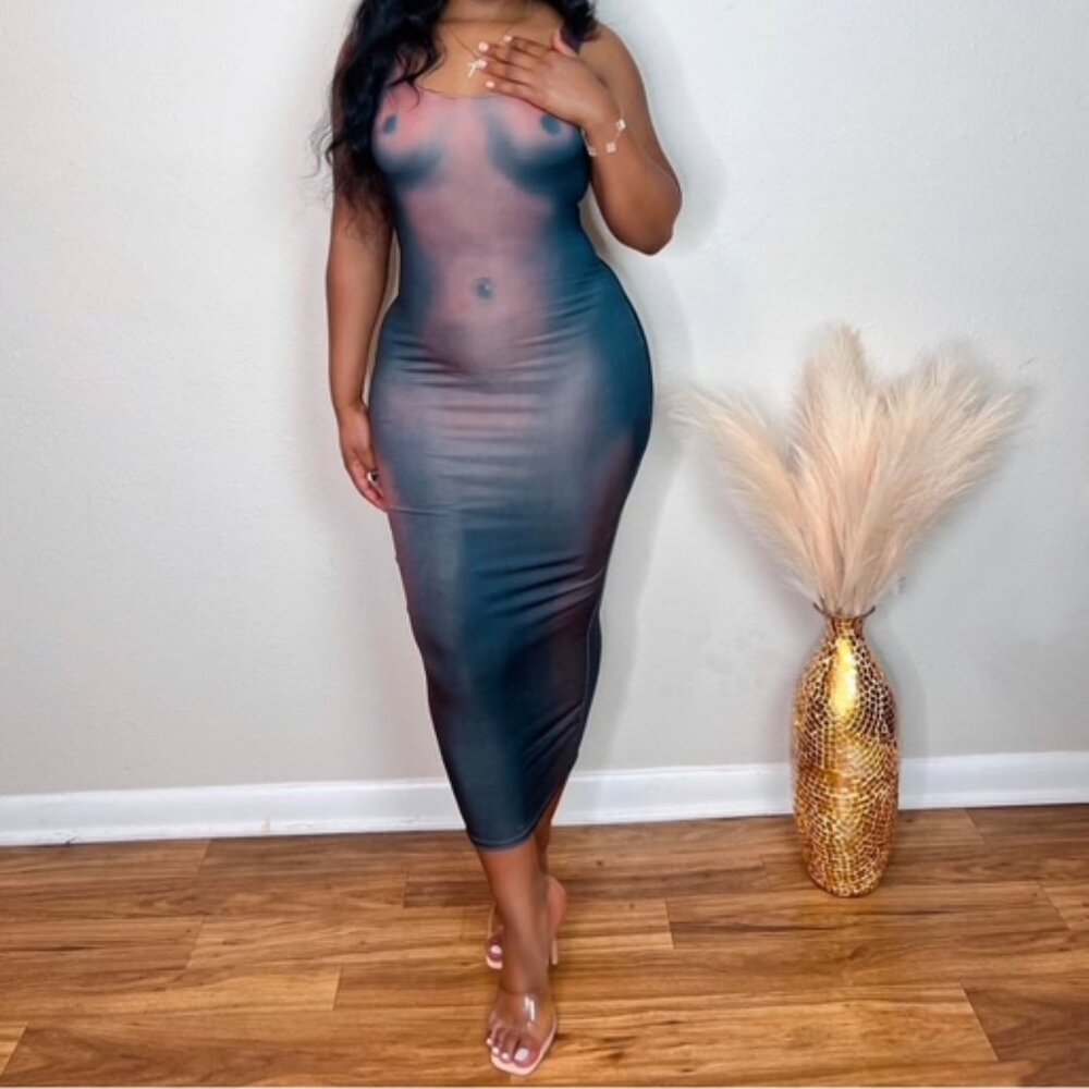 Midnight Rose Illusion Bodycon Midi Dress